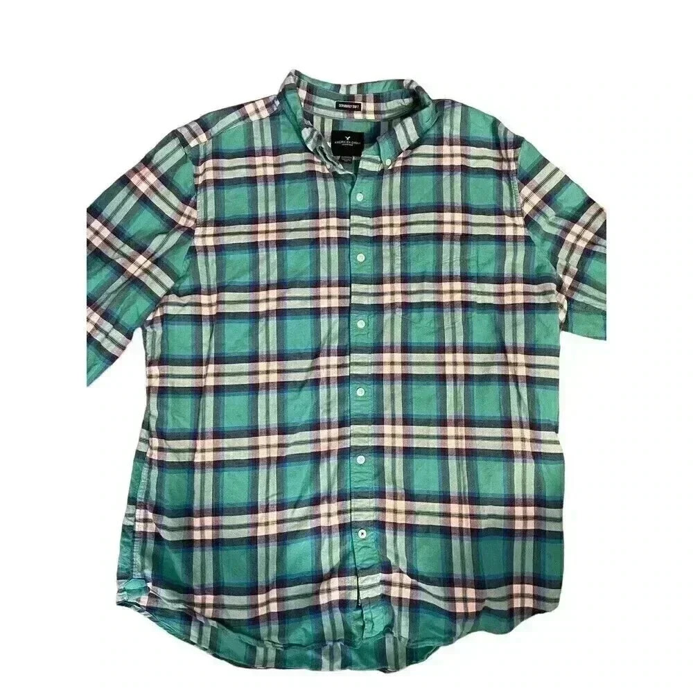 American Eagle Seriously Soft Men's XXL Button Down Shirt Long Sleeve Green 2XL